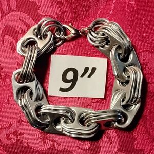 9" Silver Aluminum Pull Tab Can Tab Bracelet w/Lobster Clasp